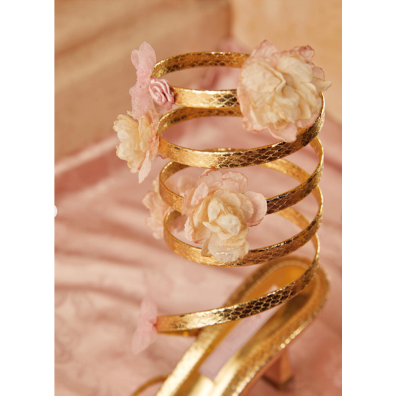 Floral Summer Dress - Gold Floral Ankle Wrap Square Toe