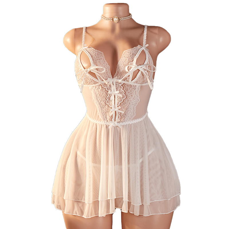 Floral Summer Dress - Transparent Sexy Woman Lingerie Deep V