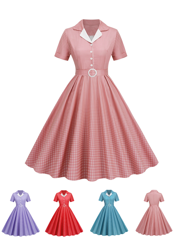 Women'S Fashion From The 60S - Plaid Vintage Office Summer Dresses Women