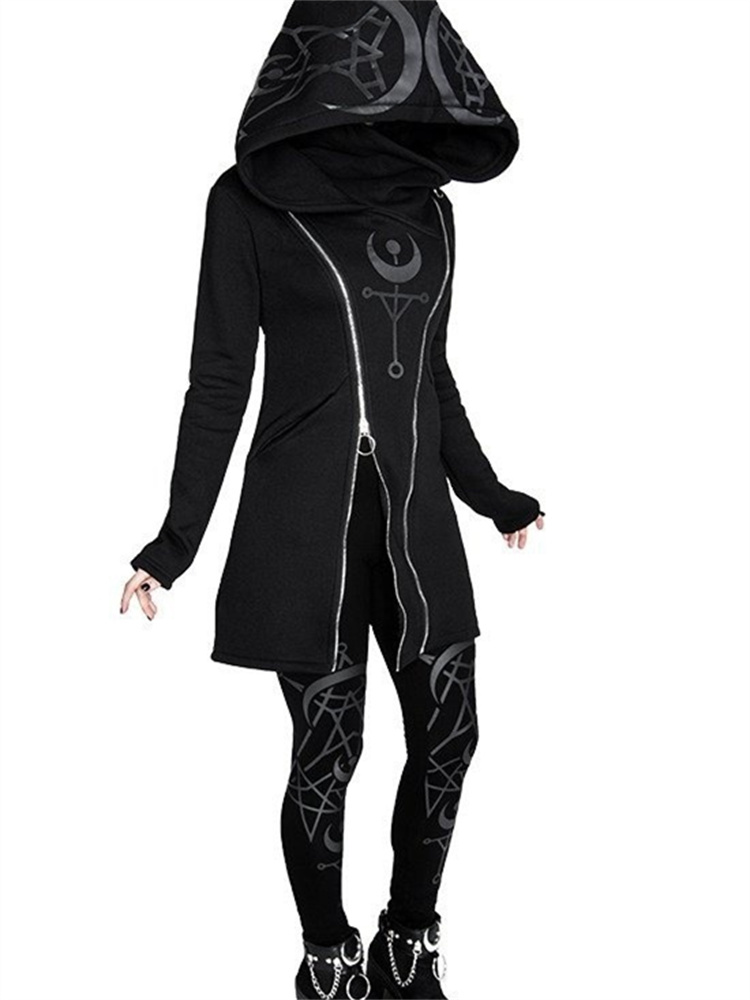 Women'S Fashion Zip Hoodie - Gothic Punk Print Long-sleeved Top Harajuku