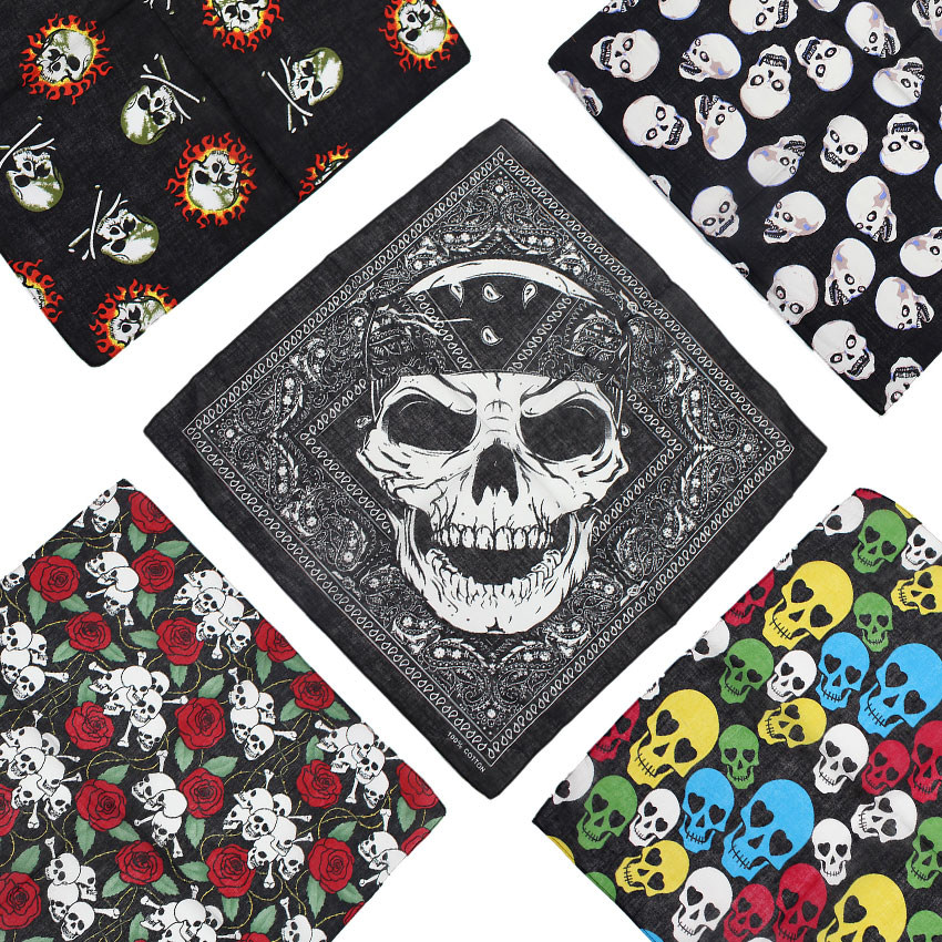 Women Fashion Drawing - Skull Bandana Square Scarf 100% Cotton