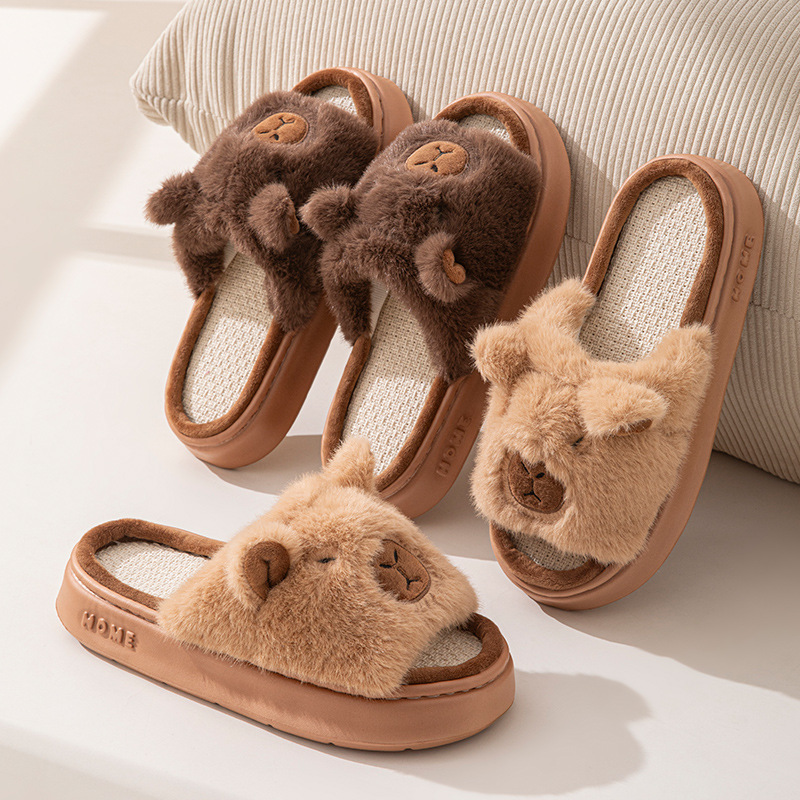 Women Fashion Drawing - Hemp Cartoon Women's Slippers Home Flats