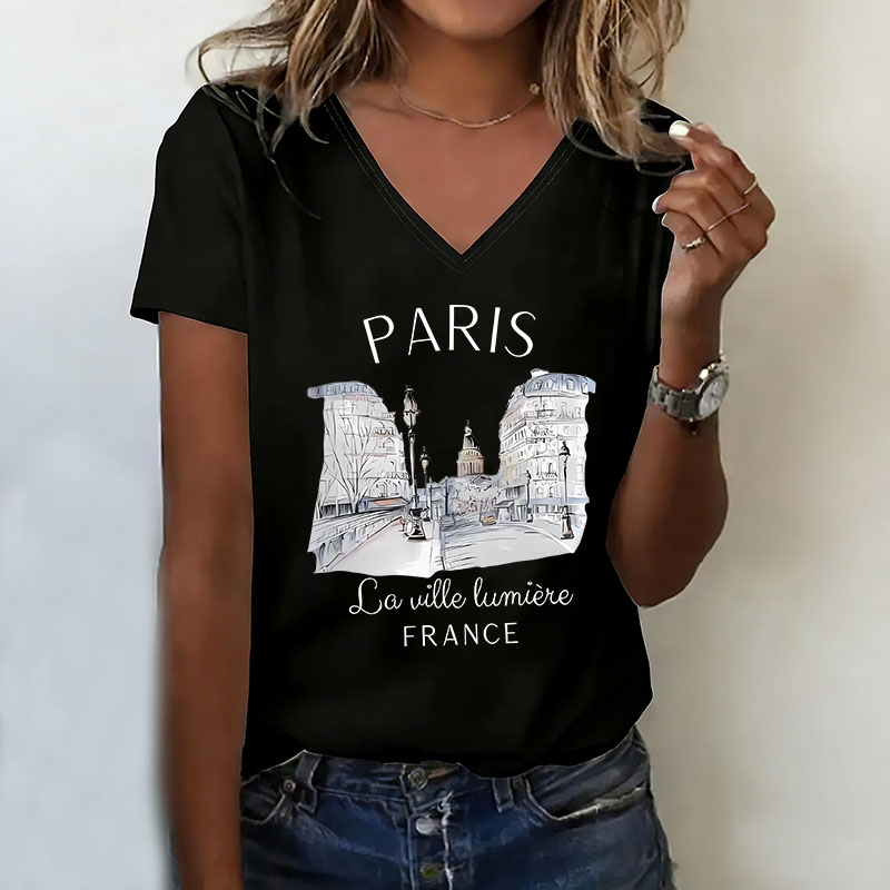 Vintage Paris T-shirt V Neck C - огляд і ціна Women'S Fashion Paris
